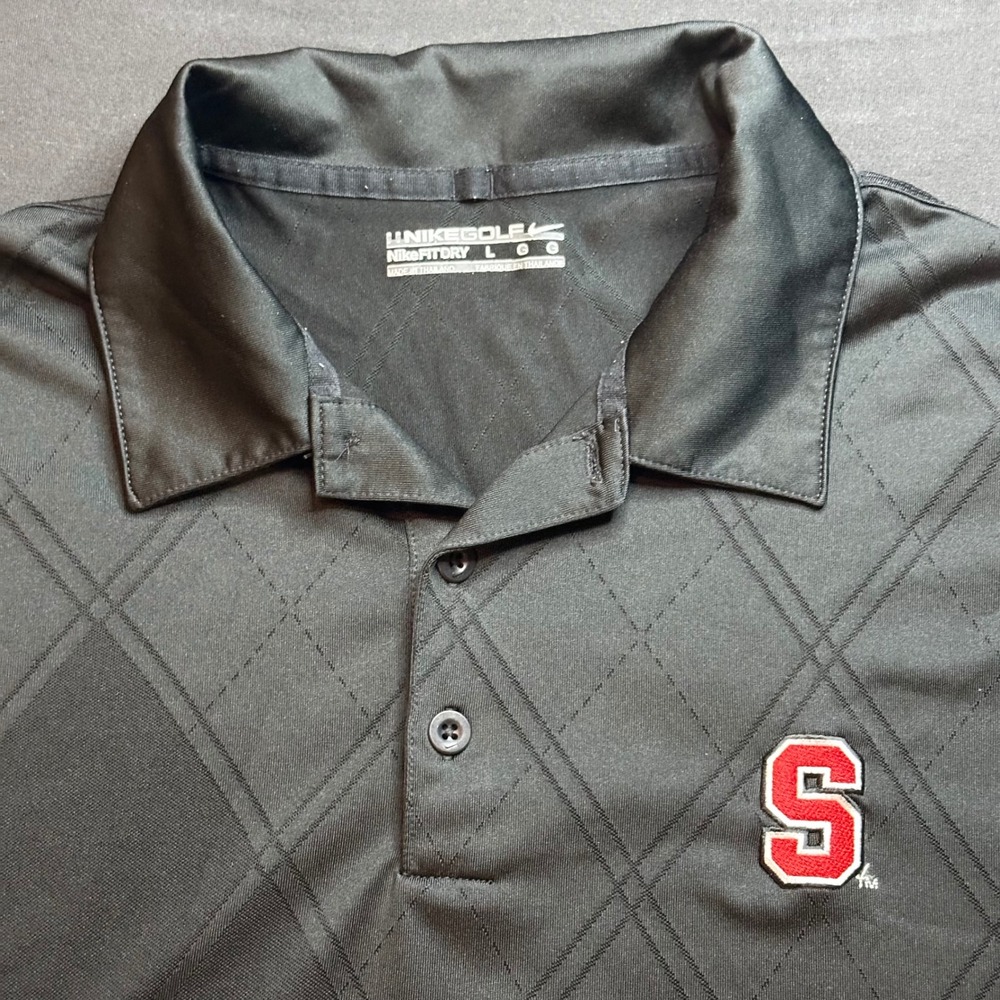Nike Golf NC State Wolfpack Polo Shirt Mens Large Black Fit Dry Argyle S Logo